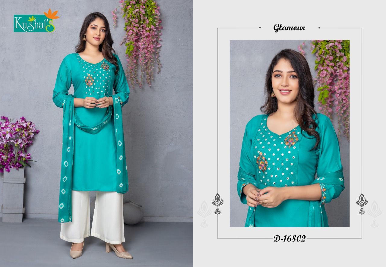 Kushal Sanorita Kurti With Plazzo And Dupatta Rayon Readymade Dress Collection